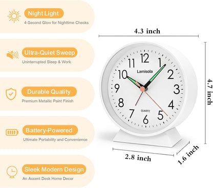 4.5 Inch Small Desk Clock Battery Analog for Bedroom, Black
