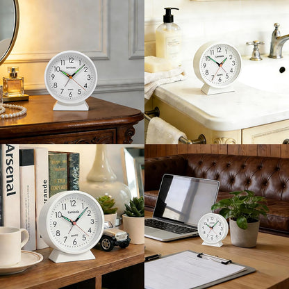 4.5 Inch Small Desk Clock Battery Analog for Bedroom, Black
