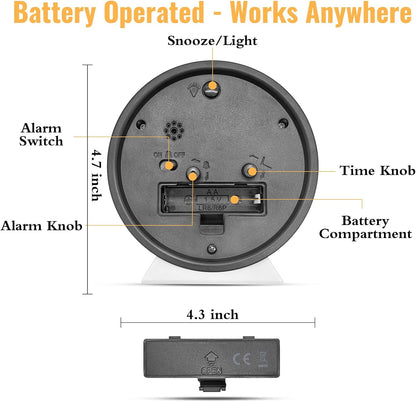 4.5 Inch Small Desk Clock Battery Analog for Bedroom, Black