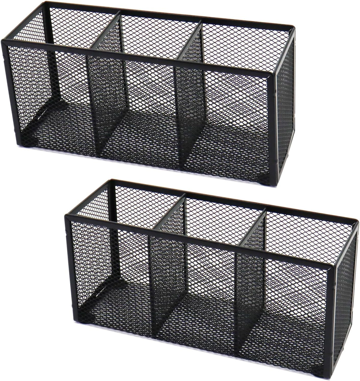 Black Mesh Pen Pencil Holder, Small Metal Desk Organizer Desktop Stationery Office Supplies Acessories Storage Stand, 5 Compartments Brushes Holder for Home School Classroom Teachers