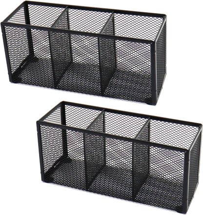 Black Mesh Pen Pencil Holder, Small Metal Desk Organizer Desktop Stationery Office Supplies Acessories Storage Stand, 5 Compartments Brushes Holder for Home School Classroom Teachers