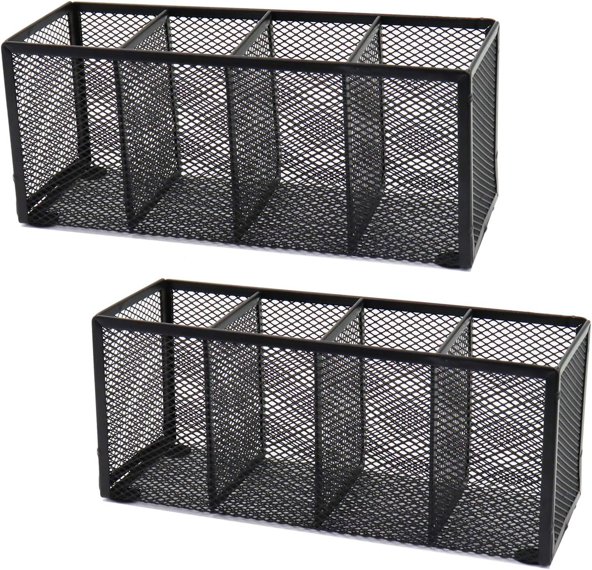 Black Mesh Pen Pencil Holder, Small Metal Desk Organizer Desktop Stationery Office Supplies Acessories Storage Stand, 5 Compartments Brushes Holder for Home School Classroom Teachers