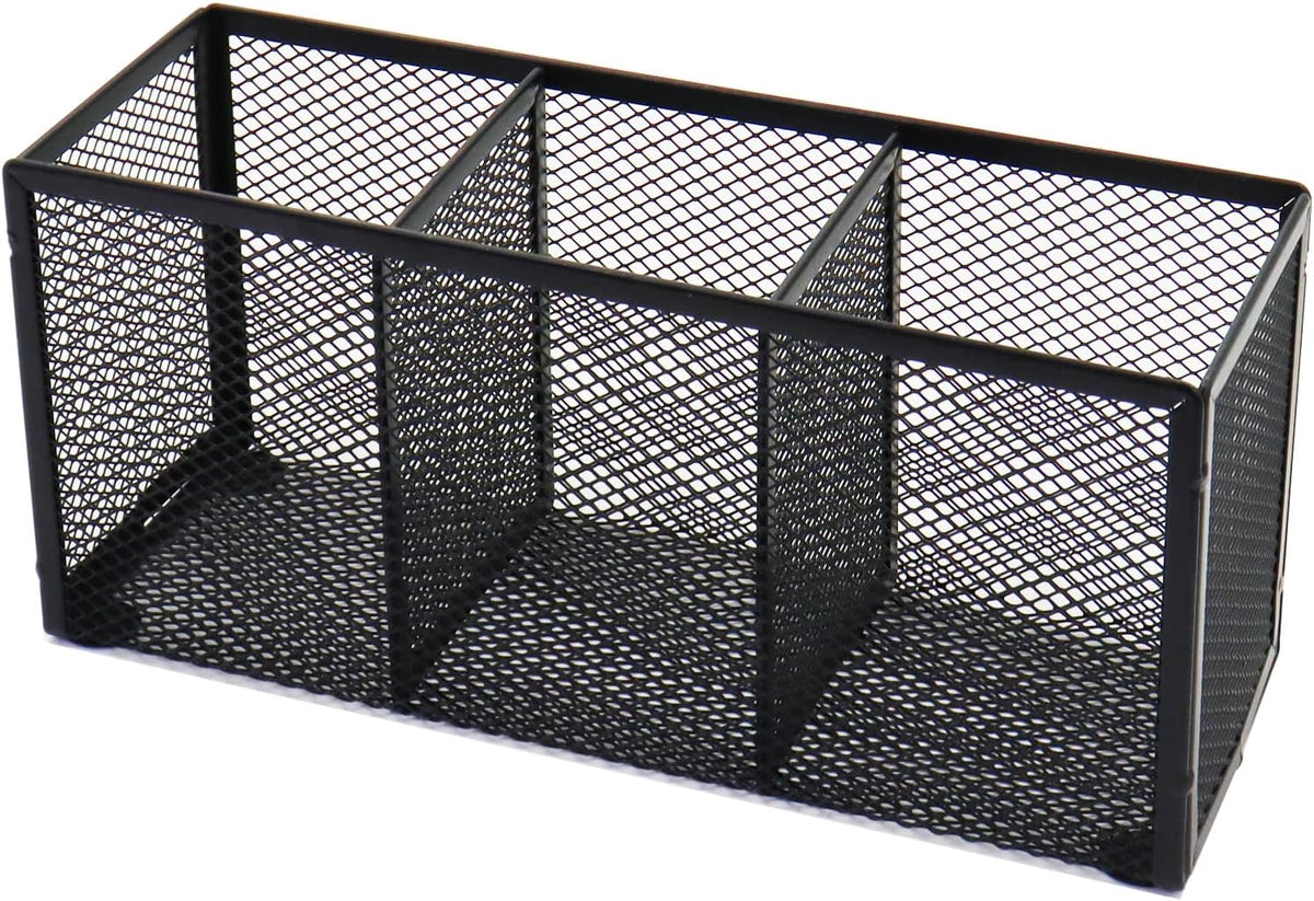 Black Mesh Pen Pencil Holder, Small Metal Desk Organizer Desktop Stationery Office Supplies Acessories Storage Stand, 5 Compartments Brushes Holder for Home School Classroom Teachers