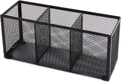 Black Mesh Pen Pencil Holder, Small Metal Desk Organizer Desktop Stationery Office Supplies Acessories Storage Stand, 5 Compartments Brushes Holder for Home School Classroom Teachers