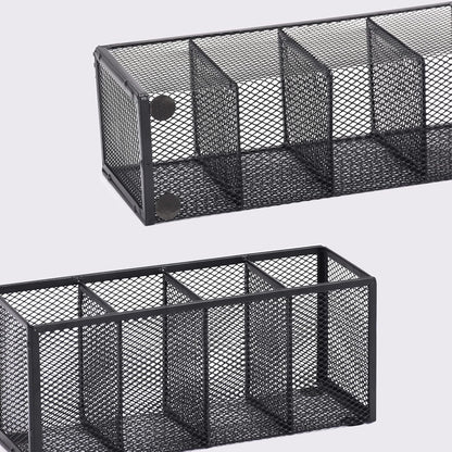 Black Mesh Pen Pencil Holder, Small Metal Desk Organizer Desktop Stationery Office Supplies Acessories Storage Stand, 5 Compartments Brushes Holder for Home School Classroom Teachers
