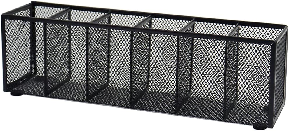 Black Mesh Pen Pencil Holder, Small Metal Desk Organizer Desktop Stationery Office Supplies Acessories Storage Stand, 5 Compartments Brushes Holder for Home School Classroom Teachers