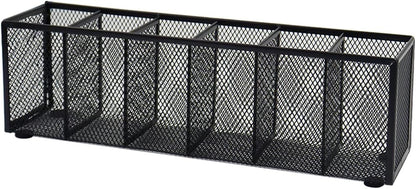 Black Mesh Pen Pencil Holder, Small Metal Desk Organizer Desktop Stationery Office Supplies Acessories Storage Stand, 5 Compartments Brushes Holder for Home School Classroom Teachers