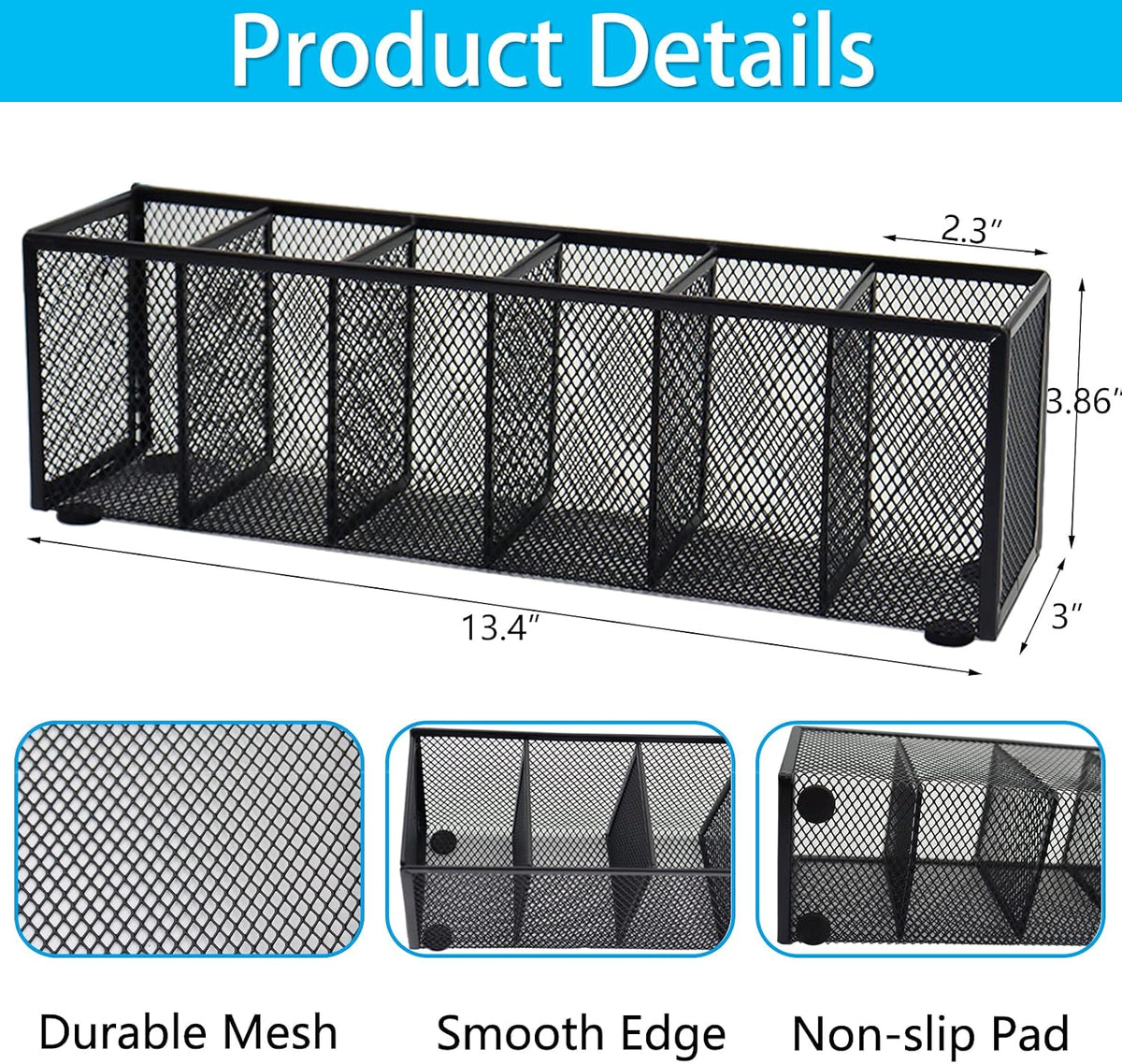 Black Mesh Pen Pencil Holder, Small Metal Desk Organizer Desktop Stationery Office Supplies Acessories Storage Stand, 5 Compartments Brushes Holder for Home School Classroom Teachers