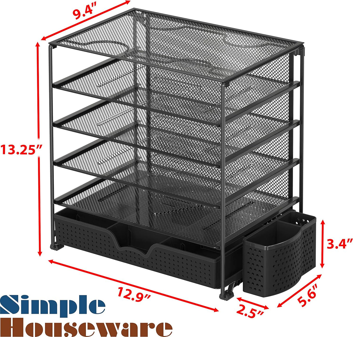 5-Tier Desk File Organizer w/Drawer & Pen Holder, Black