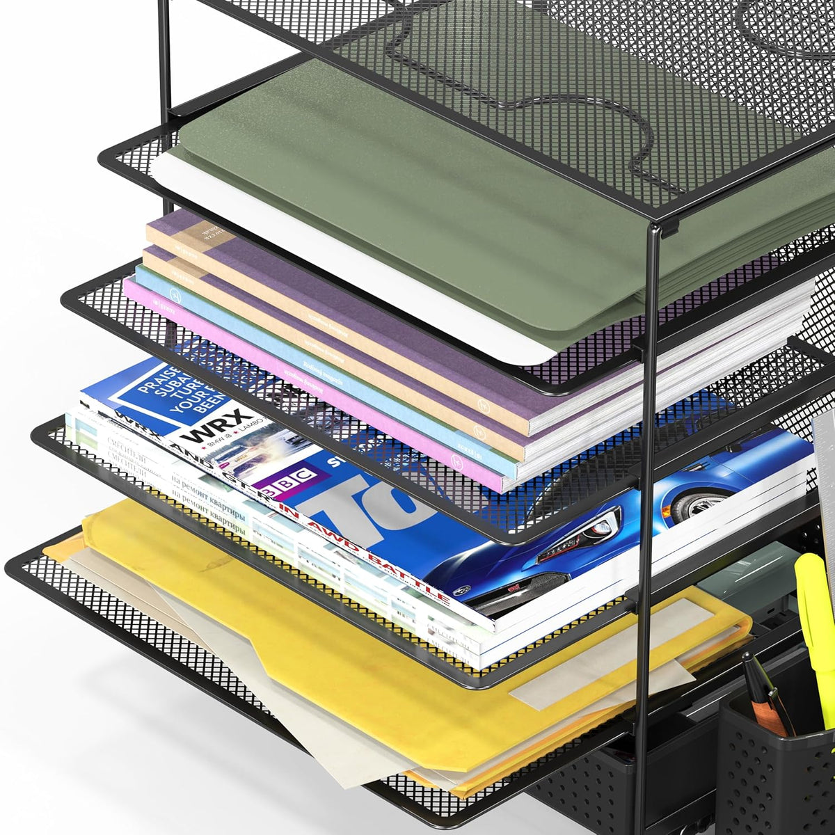 5-Tier Desk File Organizer w/Drawer & Pen Holder, Black