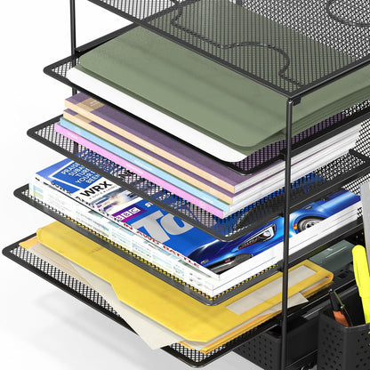 5-Tier Desk File Organizer w/Drawer & Pen Holder, Black