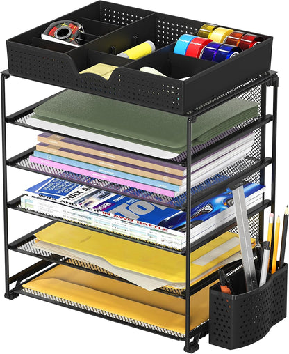 5-Tier Desk File Organizer w/Drawer & Pen Holder, Black