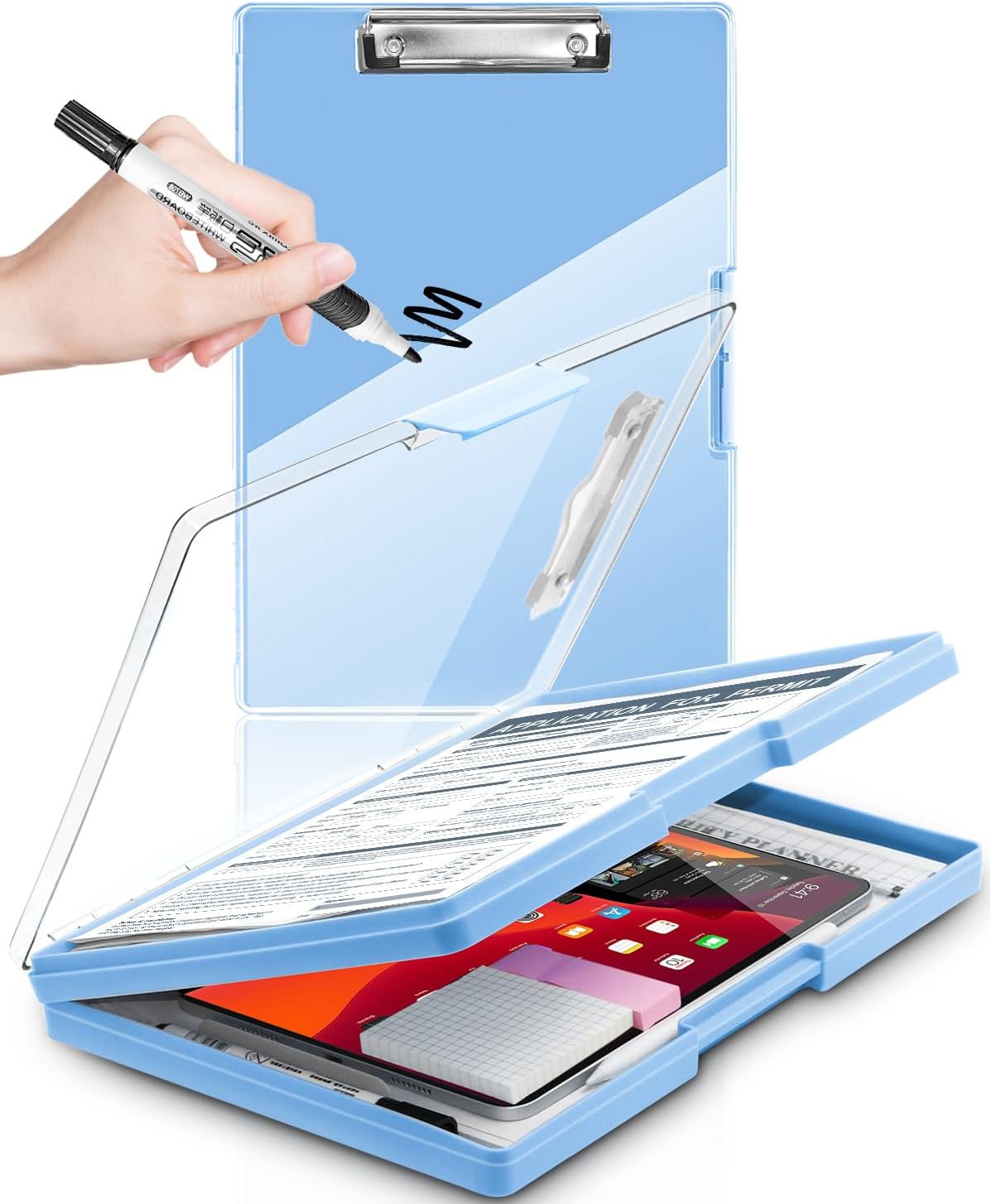 Clipboard with Storage, Nurse Dry Erase Clip Board, 8.5x11, Aqua Blue