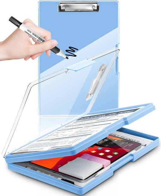 Clipboard with Storage, Nurse Dry Erase Clip Board, 8.5x11, Aqua Blue