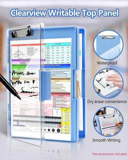 Clipboard with Storage, Nurse Dry Erase Clip Board, 8.5x11, Aqua Blue