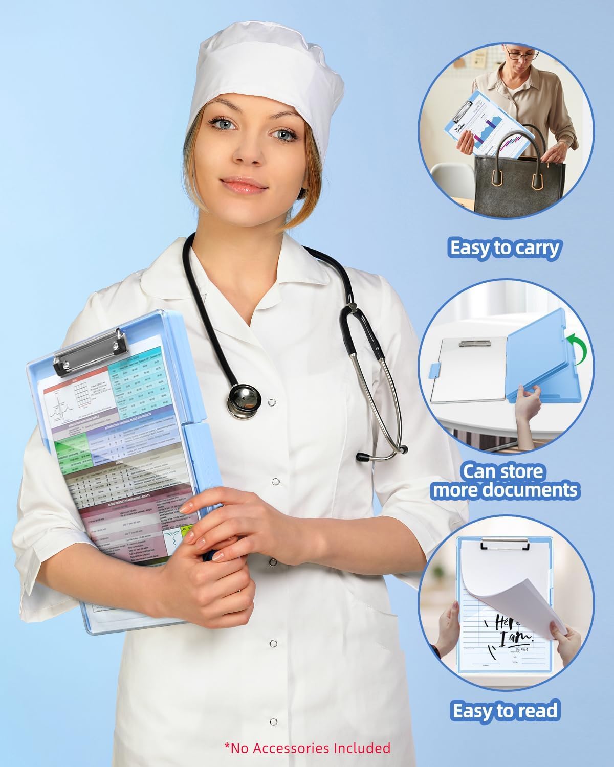 Clipboard with Storage, Nurse Dry Erase Clip Board, 8.5x11, Aqua Blue