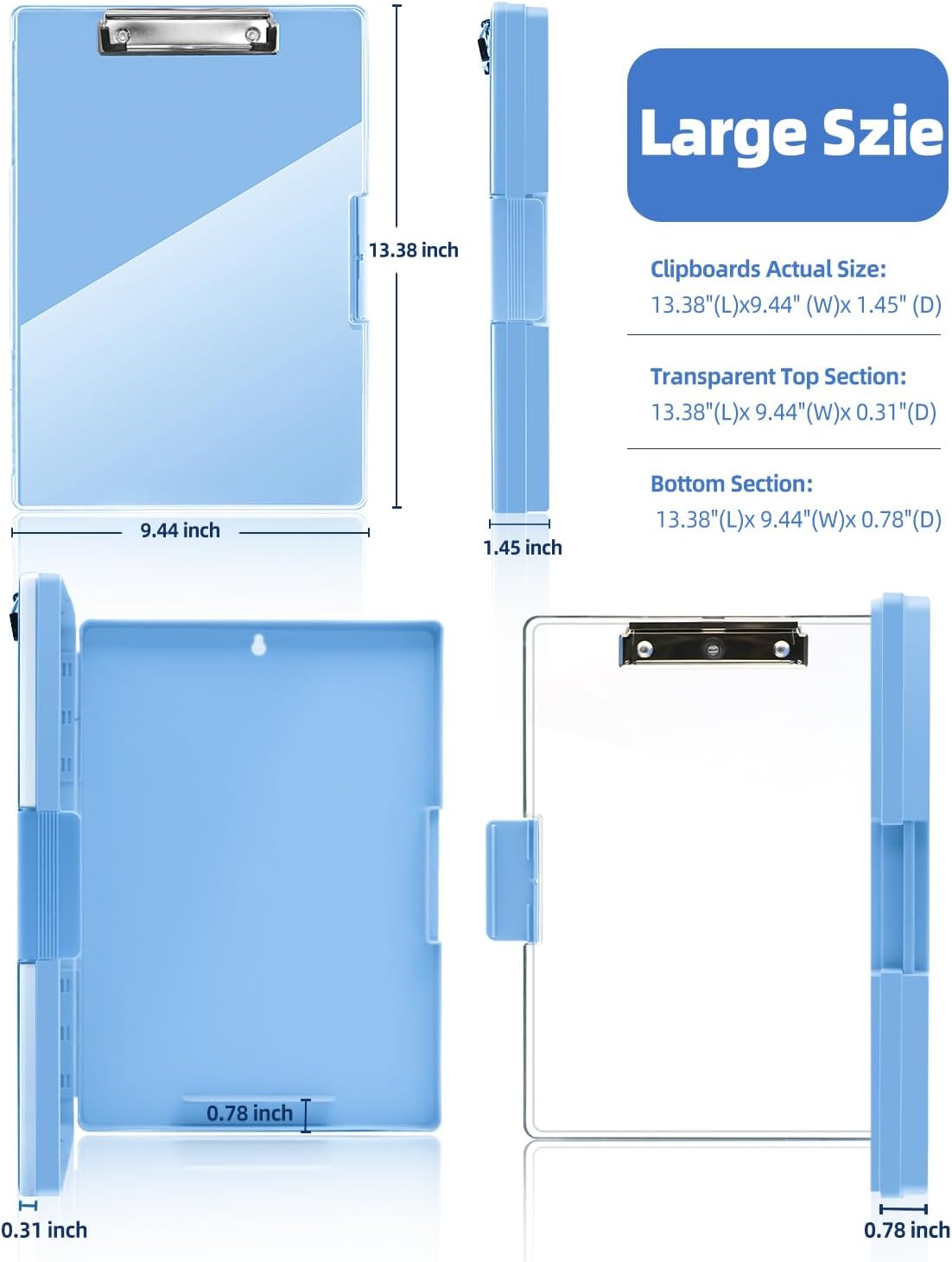 Clipboard with Storage, Nurse Dry Erase Clip Board, 8.5x11, Aqua Blue