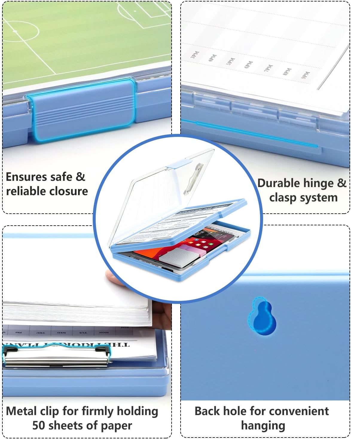 Clipboard with Storage, Nurse Dry Erase Clip Board, 8.5x11, Aqua Blue