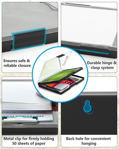 Clipboard with Storage, Nurse Dry Erase Clip Board, 8.5x11, Aqua Blue
