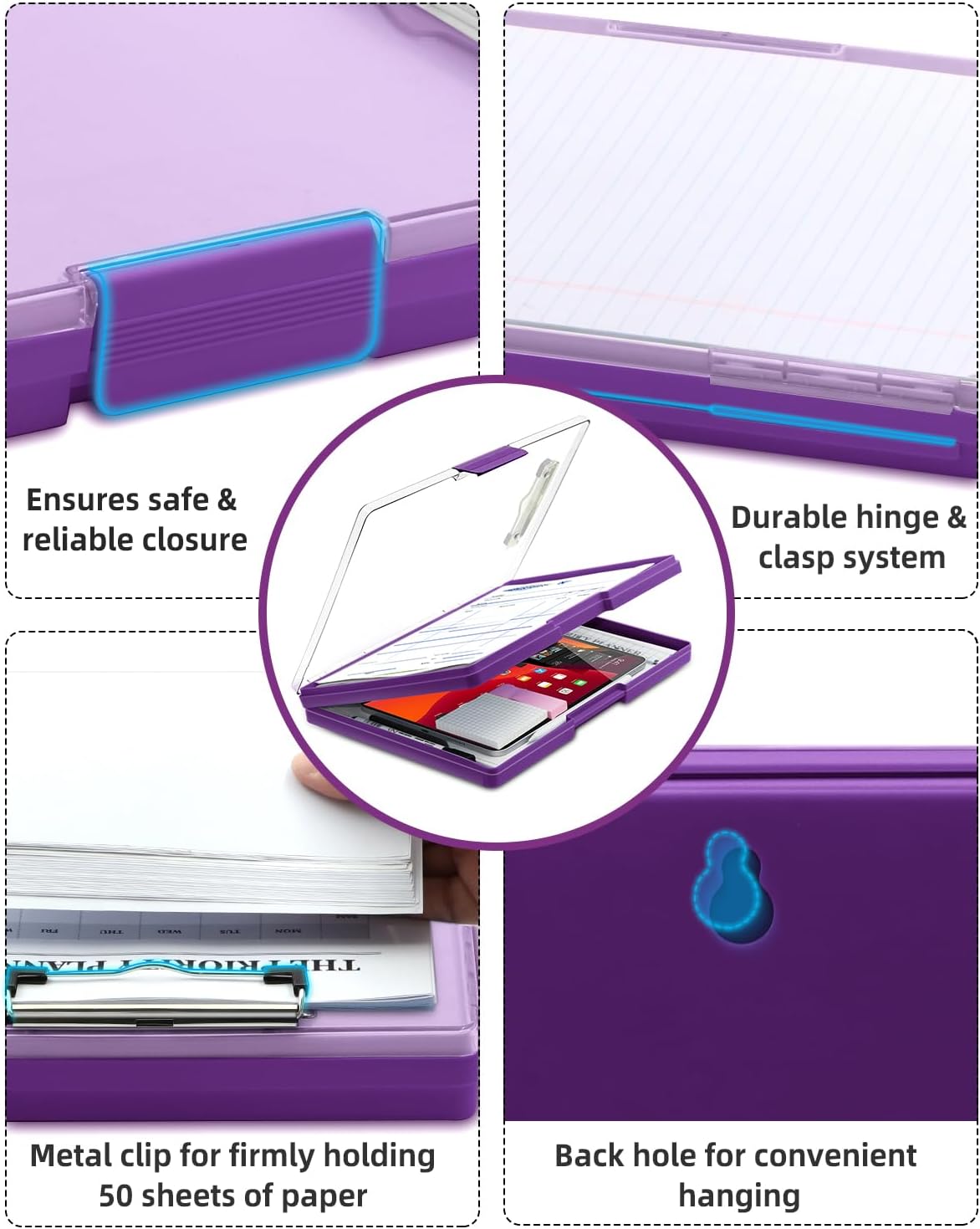 Clipboard with Storage, Nurse Dry Erase Clip Board, 8.5x11, Aqua Blue