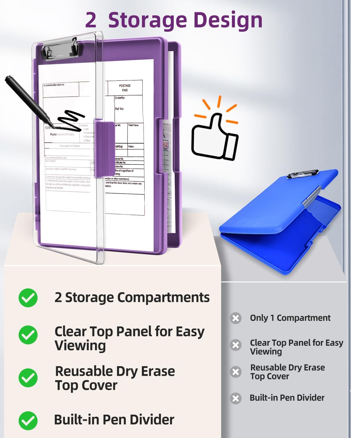 Clipboard with Storage, Nurse Dry Erase Clip Board, 8.5x11, Aqua Blue