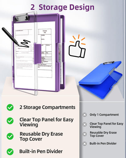 Clipboard with Storage, Nurse Dry Erase Clip Board, 8.5x11, Aqua Blue