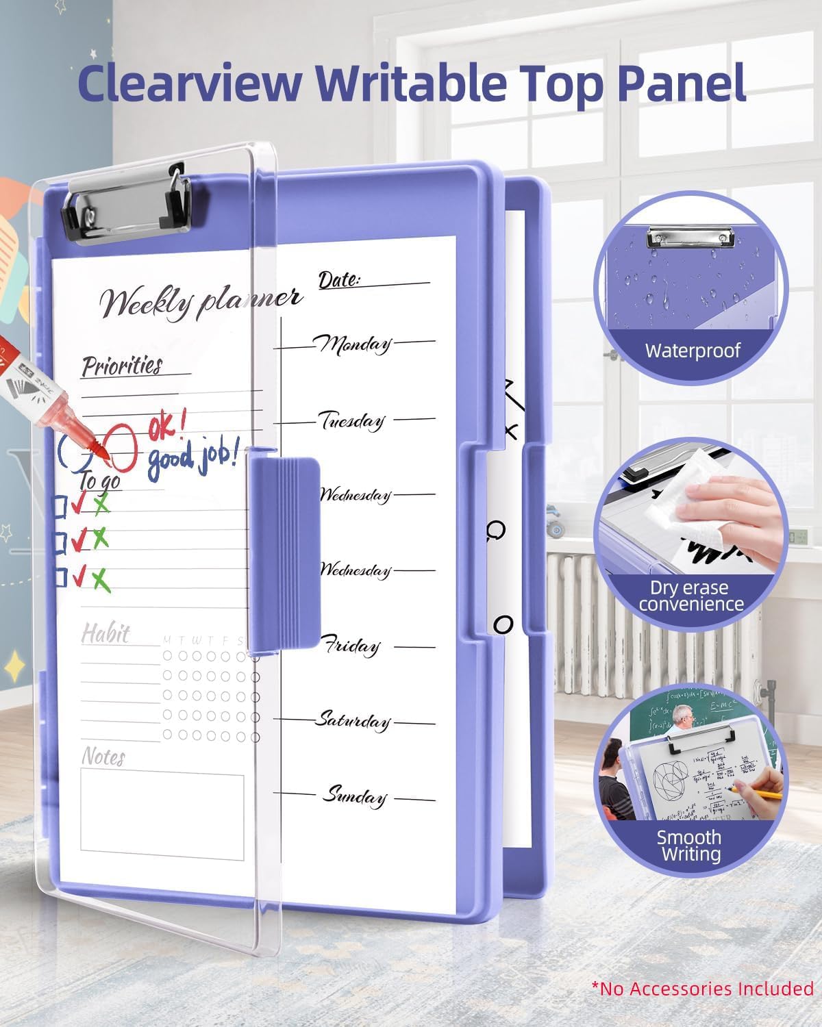 Clipboard with Storage, Nurse Dry Erase Clip Board, 8.5x11, Aqua Blue