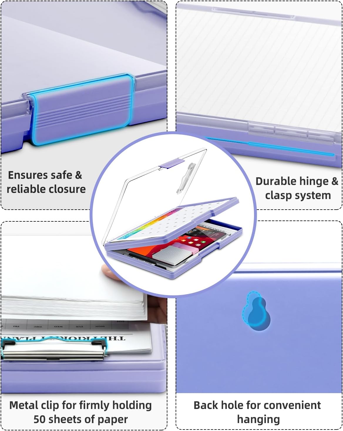 Clipboard with Storage, Nurse Dry Erase Clip Board, 8.5x11, Aqua Blue