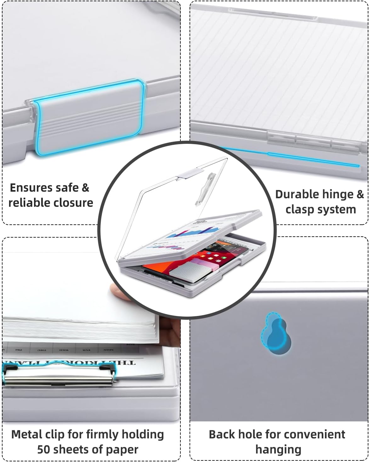 Clipboard with Storage, Nurse Dry Erase Clip Board, 8.5x11, Aqua Blue