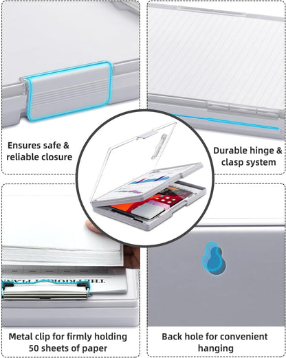 Clipboard with Storage, Nurse Dry Erase Clip Board, 8.5x11, Aqua Blue