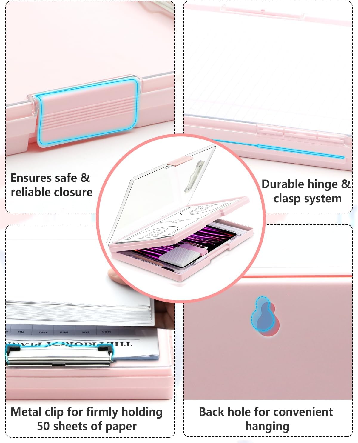 Clipboard with Storage, Nurse Dry Erase Clip Board, 8.5x11, Aqua Blue