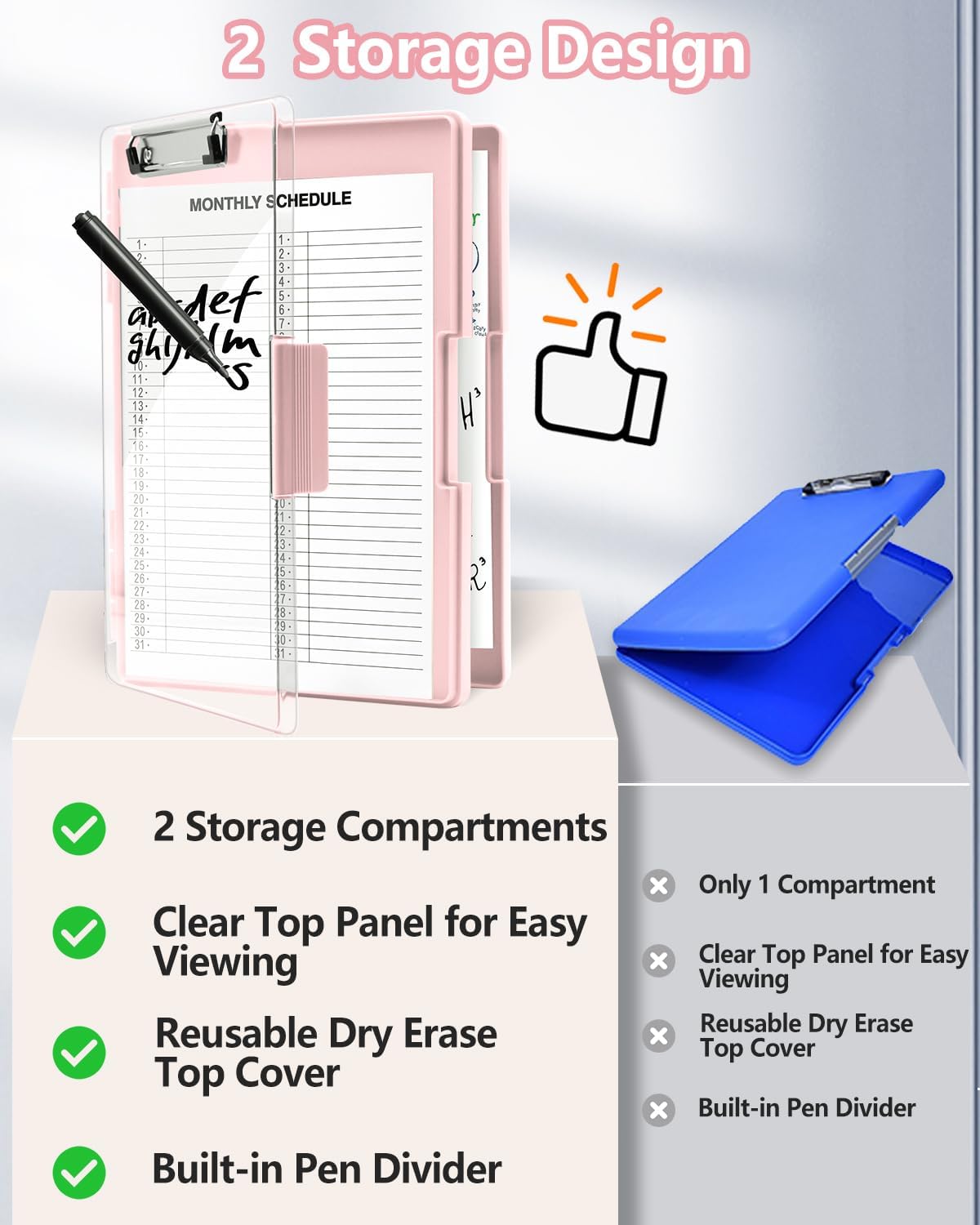 Clipboard with Storage, Nurse Dry Erase Clip Board, 8.5x11, Aqua Blue