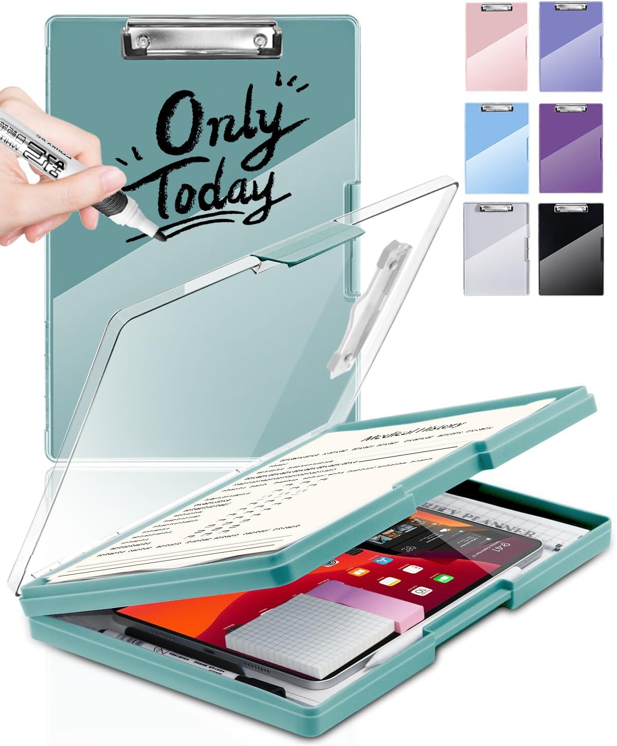 Clipboard with Storage, Nurse Dry Erase Clip Board, 8.5x11, Aqua Blue