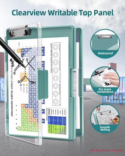 Clipboard with Storage, Nurse Dry Erase Clip Board, 8.5x11, Aqua Blue