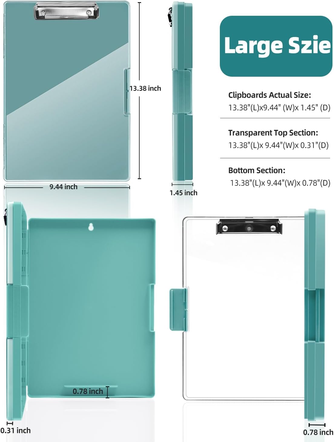 Clipboard with Storage, Nurse Dry Erase Clip Board, 8.5x11, Aqua Blue