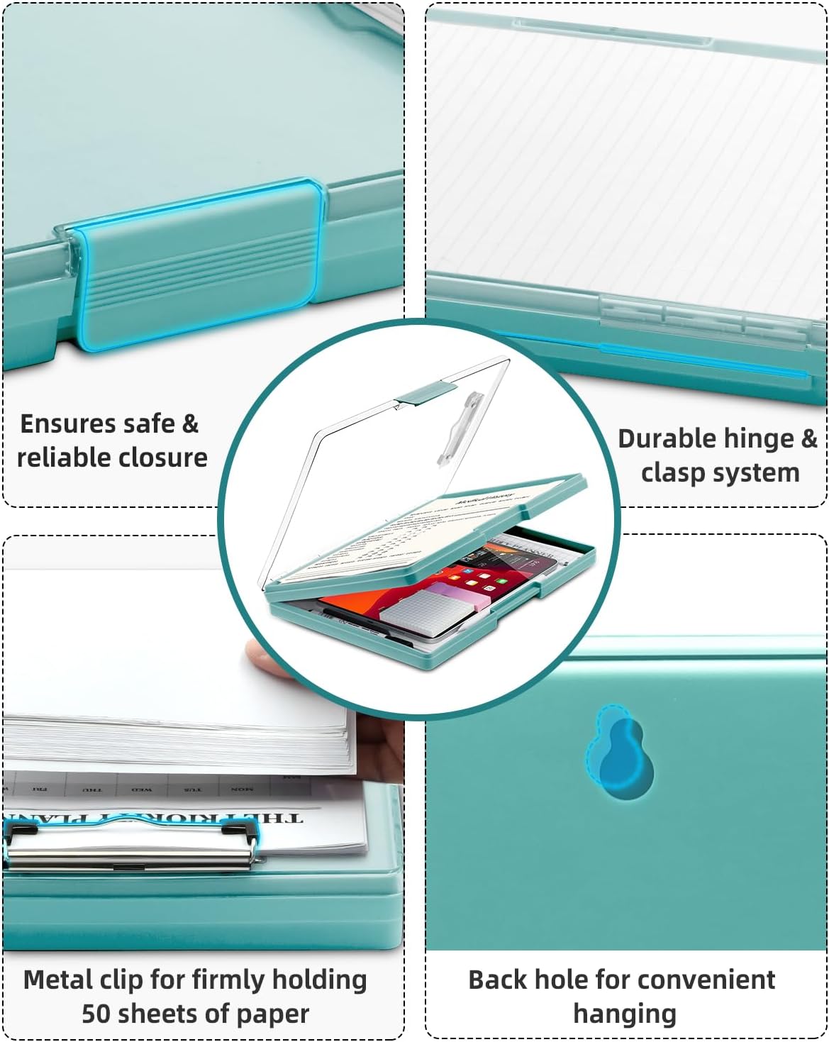 Clipboard with Storage, Nurse Dry Erase Clip Board, 8.5x11, Aqua Blue