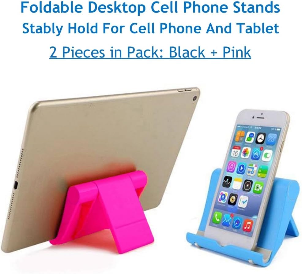 Cell Phone Stand for Desk Foldable Cell Phone Holder Desk Tablet Holder Mobile Phone Dock, Multi-Angle Universal Adjustable Tablet Dock (Black)