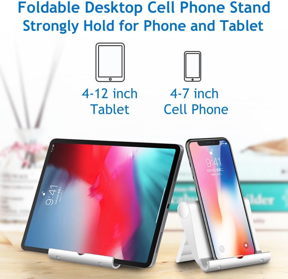 Cell Phone Stand for Desk Foldable Cell Phone Holder Desk Tablet Holder Mobile Phone Dock, Multi-Angle Universal Adjustable Tablet Dock (Black)