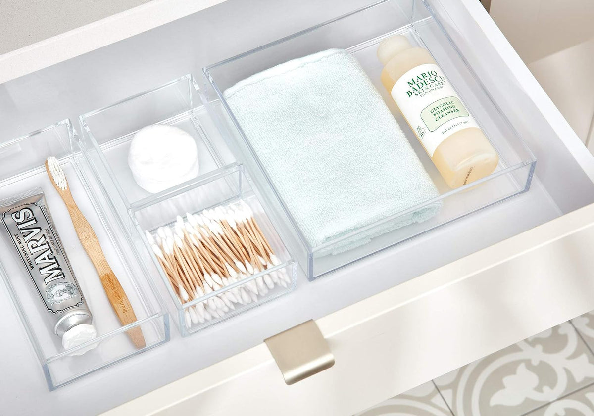 Clarity Plastic Drawer Organizer for Vanity, Countertop, Bathroom, Kitchen and Cabinet Storage, 8" x 4" x 2", Clear