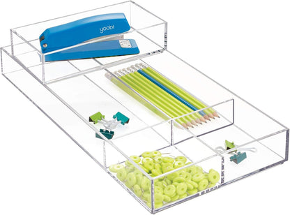 Clarity Plastic Drawer Organizer for Vanity, Countertop, Bathroom, Kitchen and Cabinet Storage, 8" x 4" x 2", Clear