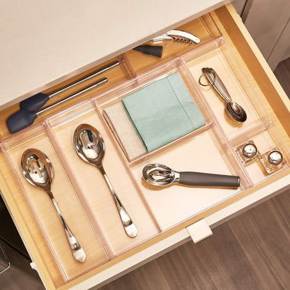 Clarity Plastic Drawer Organizer for Vanity, Countertop, Bathroom, Kitchen and Cabinet Storage, 8" x 4" x 2", Clear