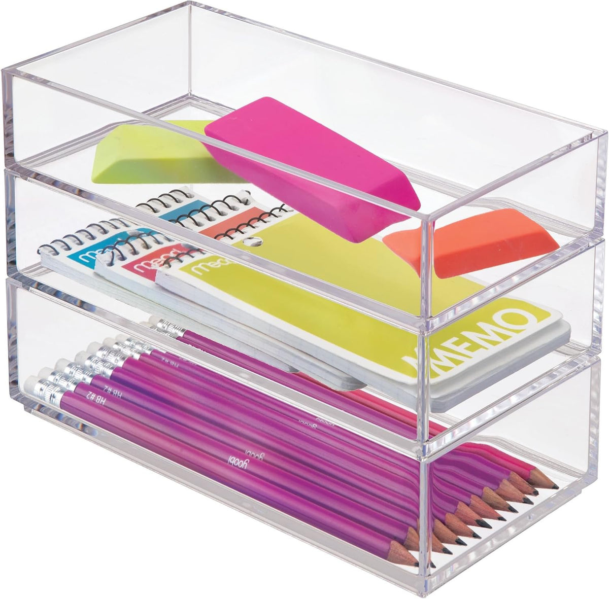 Clarity Plastic Drawer Organizer for Vanity, Countertop, Bathroom, Kitchen and Cabinet Storage, 8" x 4" x 2", Clear