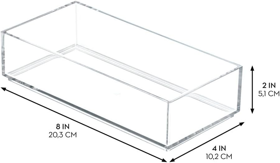 Clarity Plastic Drawer Organizer for Vanity, Countertop, Bathroom, Kitchen and Cabinet Storage, 8" x 4" x 2", Clear