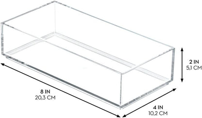 Clarity Plastic Drawer Organizer for Vanity, Countertop, Bathroom, Kitchen and Cabinet Storage, 8" x 4" x 2", Clear