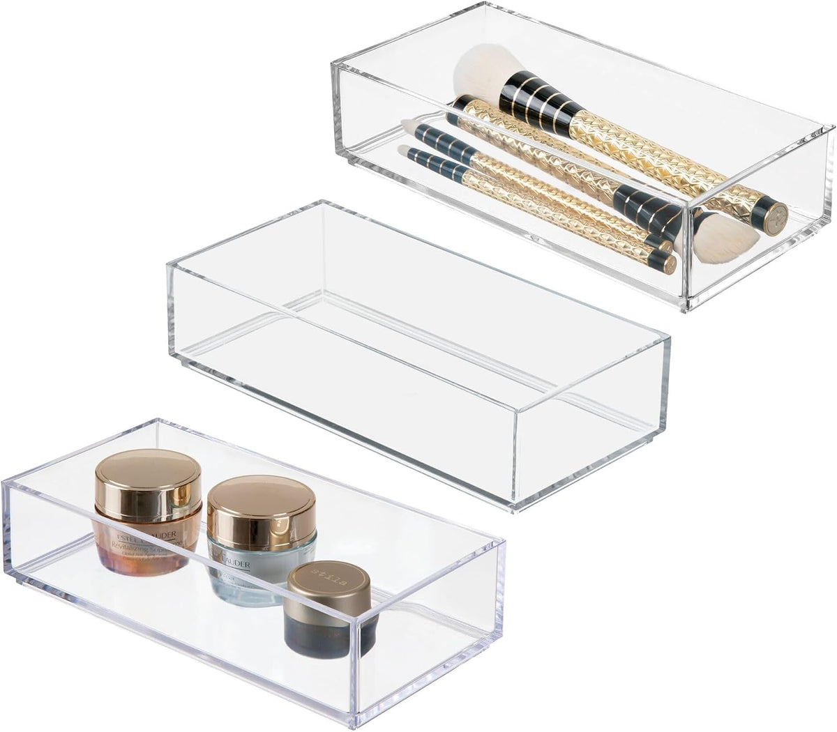Clarity Plastic Drawer Organizer for Vanity, Countertop, Bathroom, Kitchen and Cabinet Storage, 8" x 4" x 2", Clear