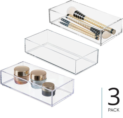 Clarity Plastic Drawer Organizer for Vanity, Countertop, Bathroom, Kitchen and Cabinet Storage, 8" x 4" x 2", Clear