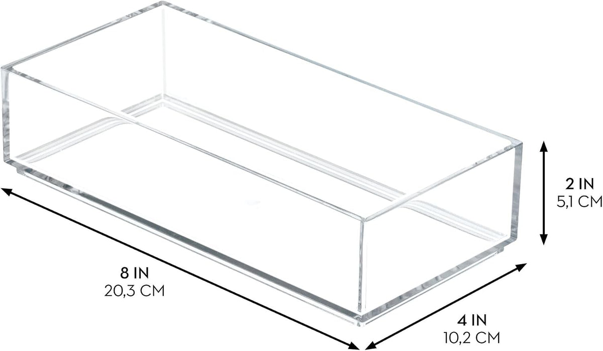 Clarity Plastic Drawer Organizer for Vanity, Countertop, Bathroom, Kitchen and Cabinet Storage, 8" x 4" x 2", Clear