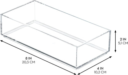 Clarity Plastic Drawer Organizer for Vanity, Countertop, Bathroom, Kitchen and Cabinet Storage, 8" x 4" x 2", Clear