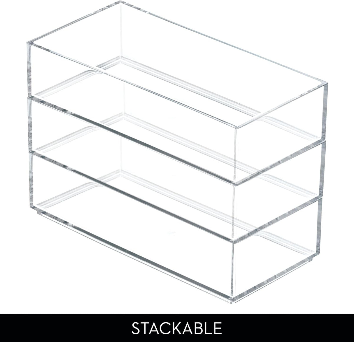 Clarity Plastic Drawer Organizer for Vanity, Countertop, Bathroom, Kitchen and Cabinet Storage, 8" x 4" x 2", Clear