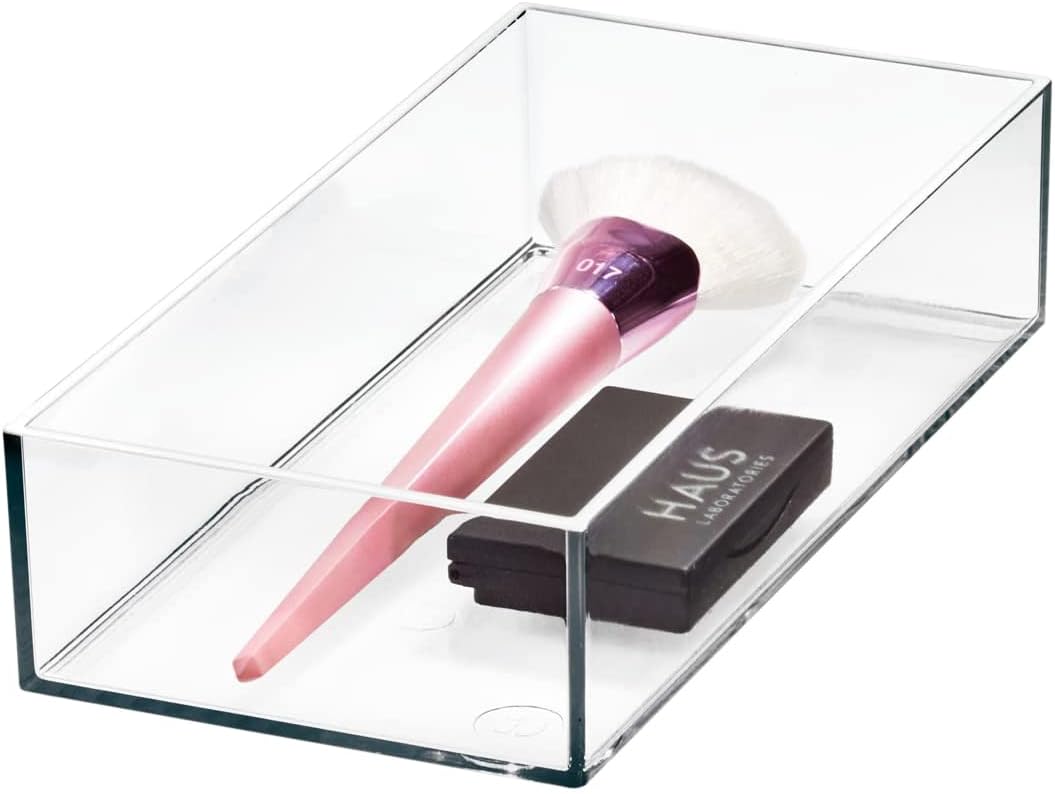 Clarity Plastic Drawer Organizer for Vanity, Countertop, Bathroom, Kitchen and Cabinet Storage, 8" x 4" x 2", Clear